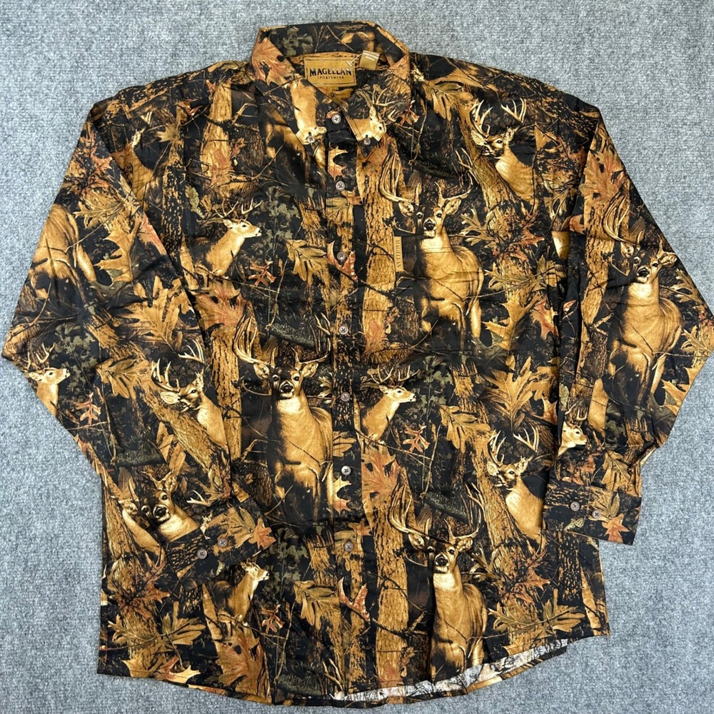 Magellan Sportswear Mens Large Deer Forest Camo Long Sleeve Button Down Shirt